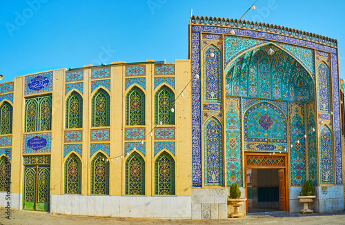 The scenic portal of Imam Zadeh Jafar complex, Yazd, Iran photo