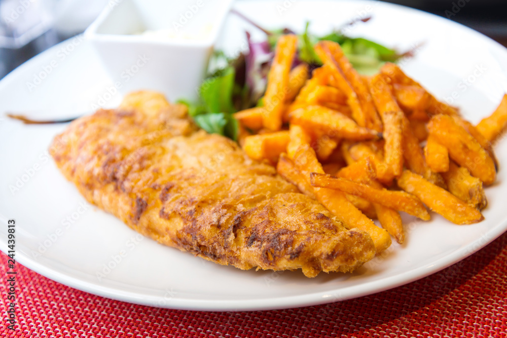 British Traditional fish and chips and tartar sauce