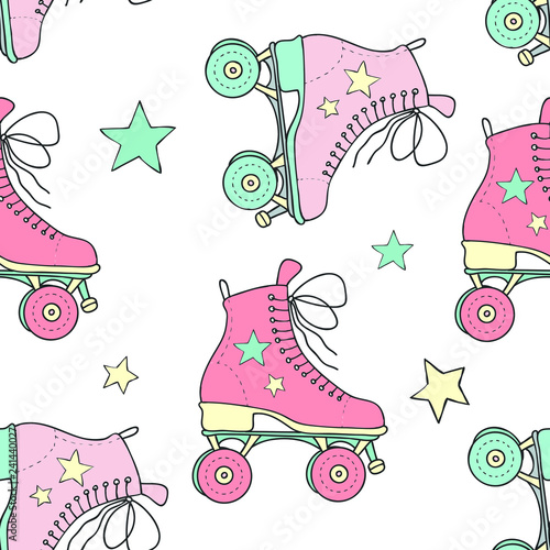 seamless vector drawing of vintage rollers and stars