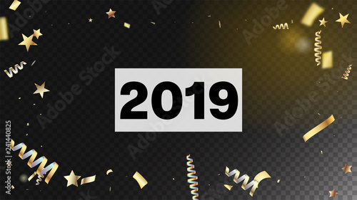 2019 Christmas Confetti Isolated Invitation Layout. Cool Luxury Christmas, New Year, Birthday Party Holiday Banner. Horizontal Fairy Shapes Background. Christmas Confetti Isolated