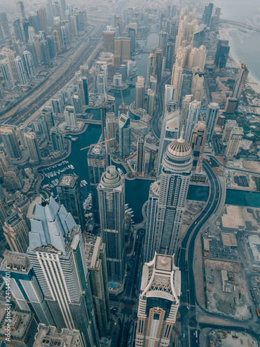 Photography Aerial drone shot of Dubai Marina in the United Arab Emirates