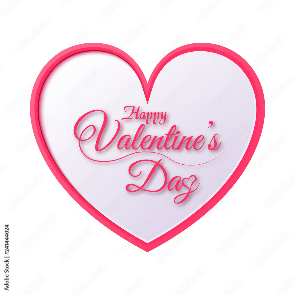 Happy Valentine's day greeting card with pink heart. Vector.