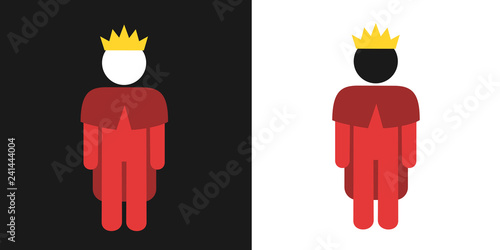 King with white caucasian and black skin - multicultural and ethnicaly diverse authority, government, monarchy and royalty. Vector illustration