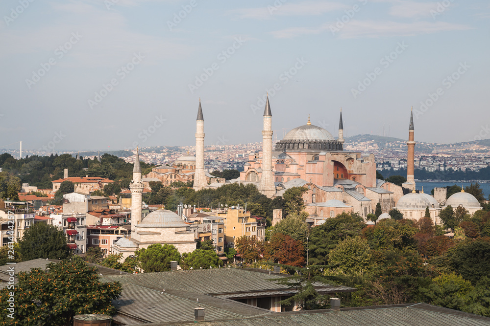 Panoramic view of the Hagia Sophia in Istanbul Turkey