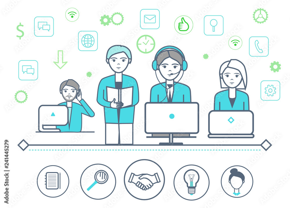 Male and Female at Support Center People Vector Male and Female at Support Center People Vector