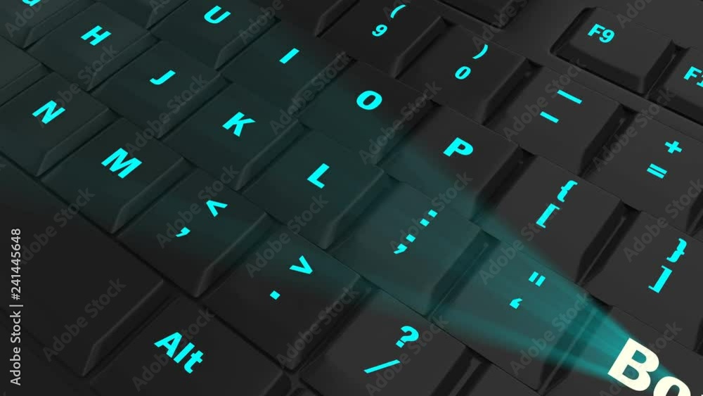 pointing the camera on blue glowing Borrow key on black computer keyboard pointing the camera on blue glowing Borrow key on black computer keyboard