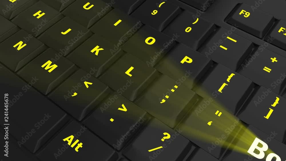 pointing the camera on yellow glowing Borrow key on black computer keyboard pointing the camera on yellow glowing Borrow key on black computer keyboard