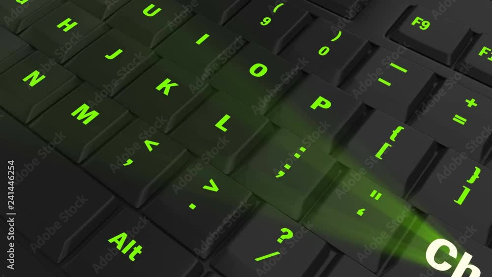 pointing the camera on green glowing Choose key on black computer keyboard pointing the camera on green glowing Choose key on black computer keyboard