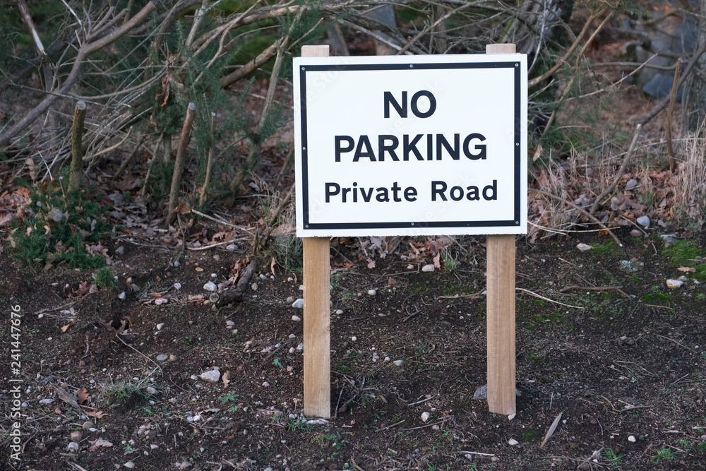 No parking private road sign countryside rural estate grounds