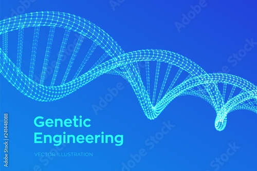 DNA sequence. Wireframe DNA molecules structure mesh. DNA code editable template. Science and Technology concept. Vector illustration.