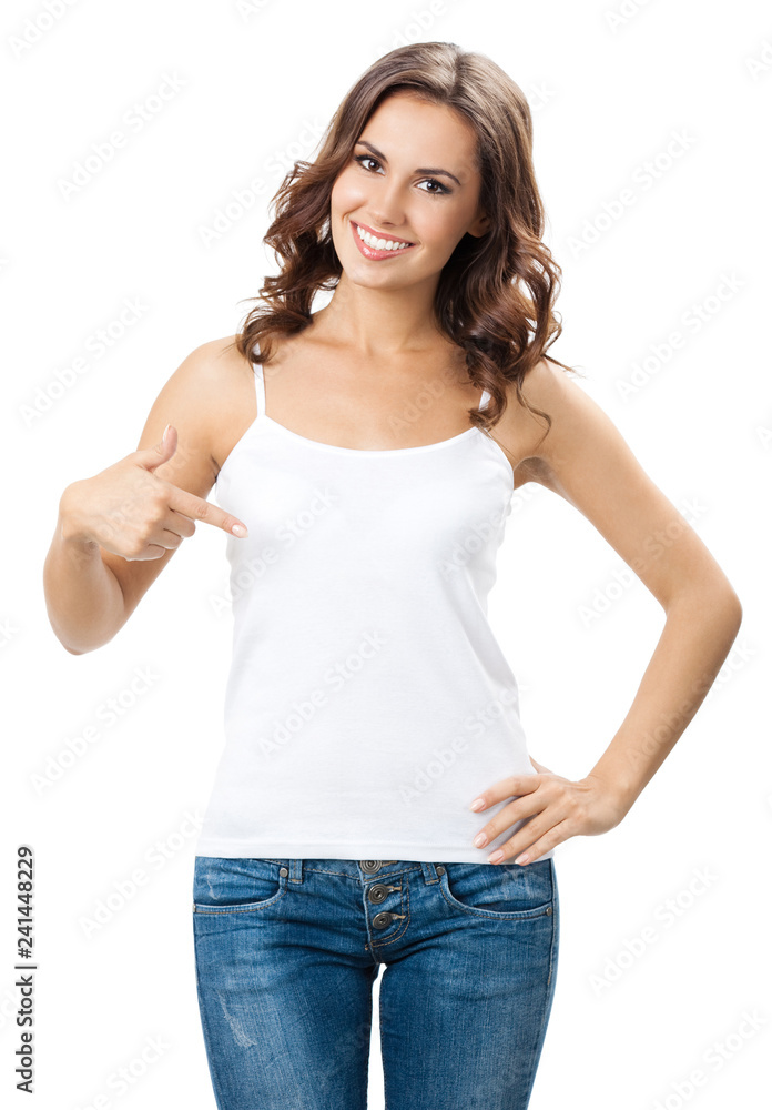 Beautiful young woman showing something Beautiful young woman showing something