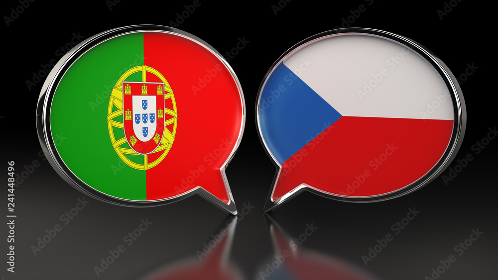 Obraz premium Portugal and Czech Republic flags with Speech Bubbles. 3D illustration