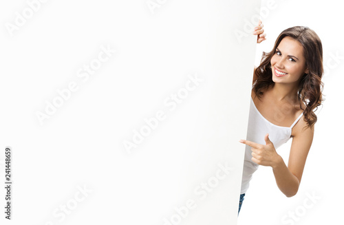 Beautiful young woman with blank signboard