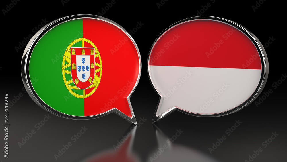 Obraz premium Portugal and Monaco flags with Speech Bubbles. 3D illustration