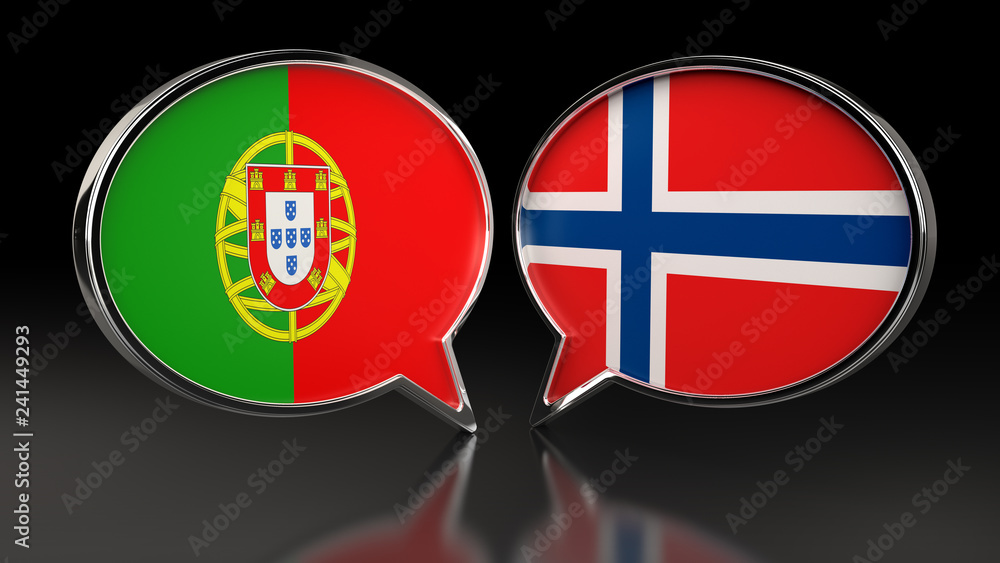 Portugal and Norway flags with Speech Bubbles. 3D illustration Portugal and Norway flags with Speech Bubbles. 3D illustration