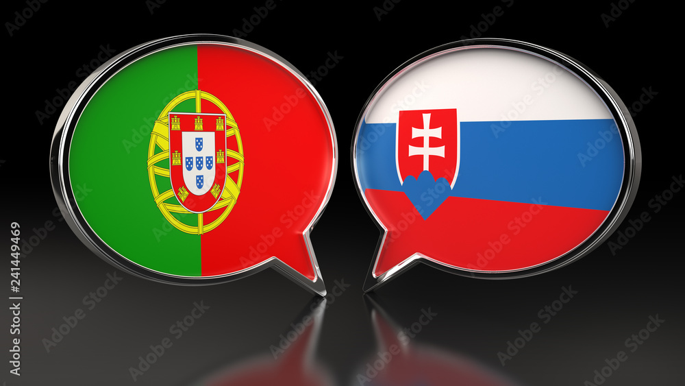 Portugal and Slovakia flags with Speech Bubbles. 3D illustration Portugal and Slovakia flags with Speech Bubbles. 3D illustration