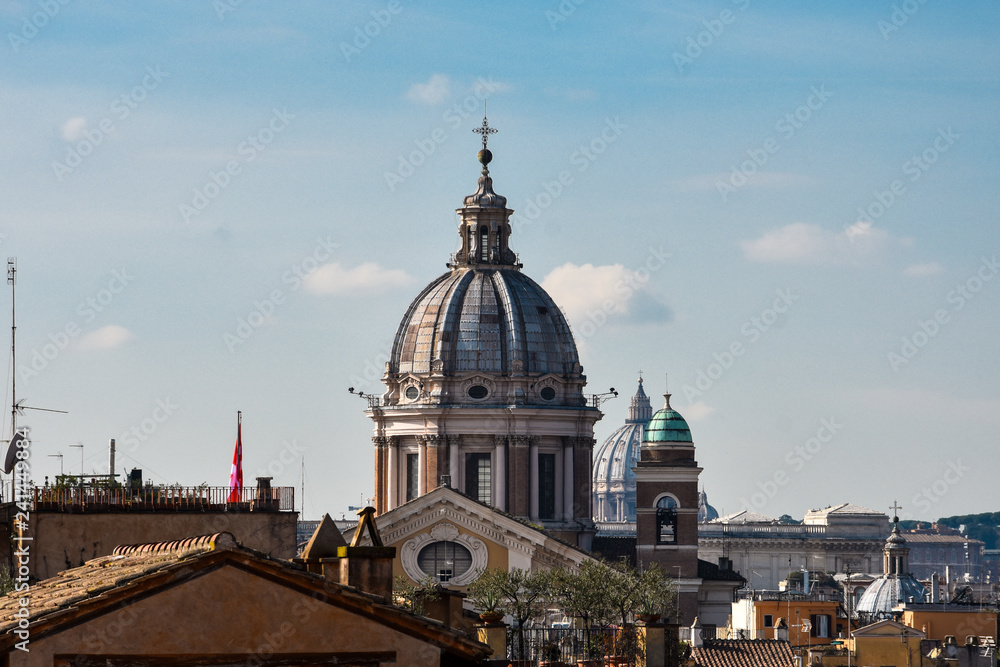 Dome of the Basilica of SS. Ambrose and Charles on the Corso. Rome, Italy