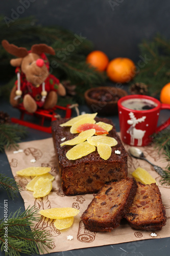 Christmas fruitcake with candied fruits and dried fruit