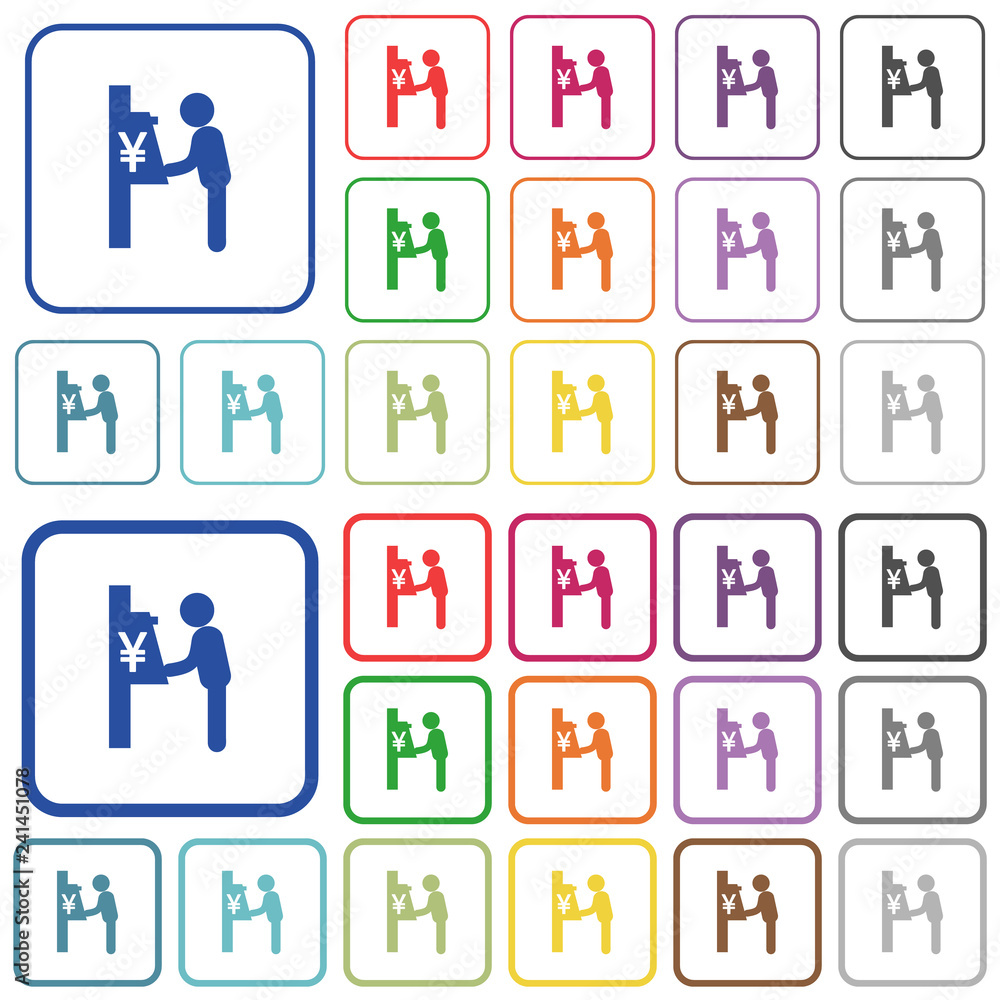 Yen cash machine outlined flat color icons Yen cash machine outlined flat color icons