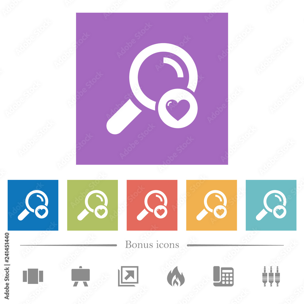 Favorite search flat white icons in square backgrounds Favorite search flat white icons in square backgrounds