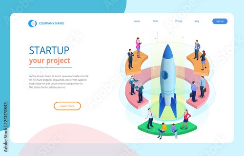 Isometric Businnes Start Up for web page, banner, presentation, social media concept landing page design. Income and Success. Vector Business Infographics illustration