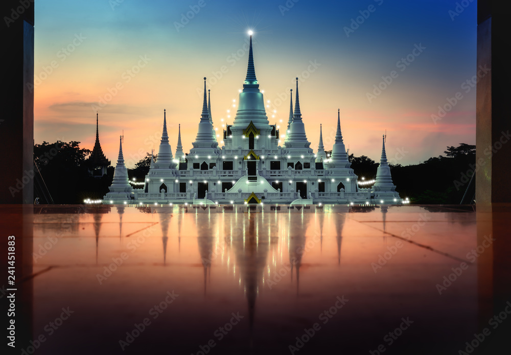 Pagoda Asokaram temple at twilight time Smutprakan Province Thailand