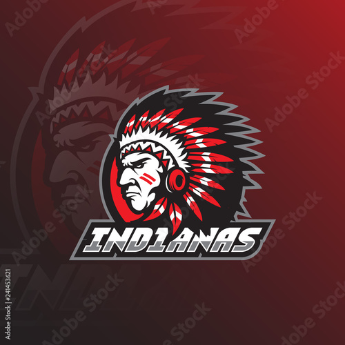 indian tribe vector logo design mascot with modern illustration concept style for badge, emblem and tshirt printing. head indian tribe illustration.