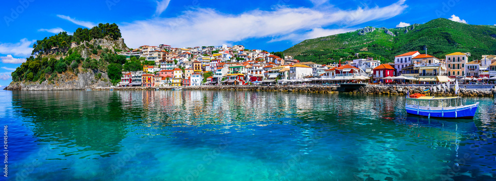 Colorful Greece - beautiful coastal town Parga. Greek holidays - obrazy, fototapety, plakaty 