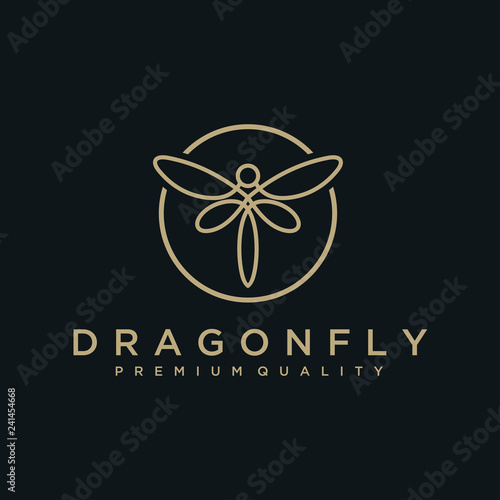 Minimalist elegant Dragonfly logo design with line art style. Luxury Logotype concept icon. Vector Illustration