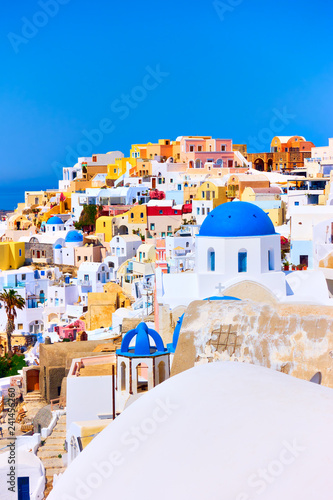 Colorful view of Oia town in Santorini