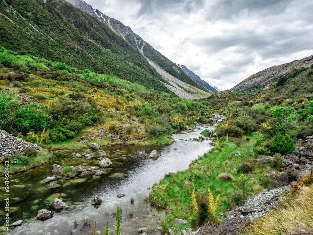 Tasman Glacier Track at Aoraki, Mount Cook, New Zealand, South Island, NZ