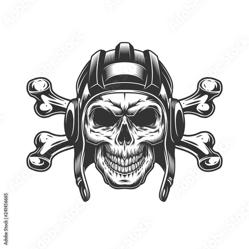 Vintage monochrome skull in tankist helmet