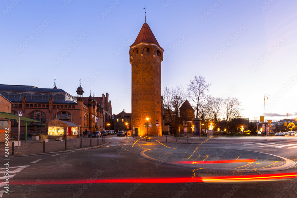 Architecture of the old town in Gdansk at dusk, Poland