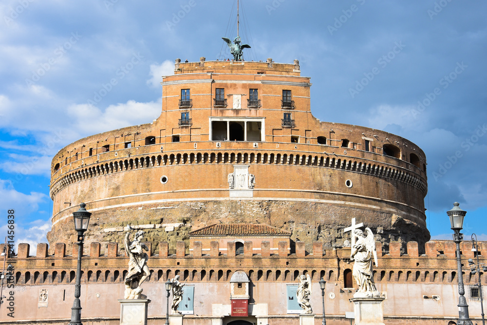The Mausoleum of Hadrian, usually known as Castel Sant'Angelo (Castle of the Holy Angel). Rome, Italy