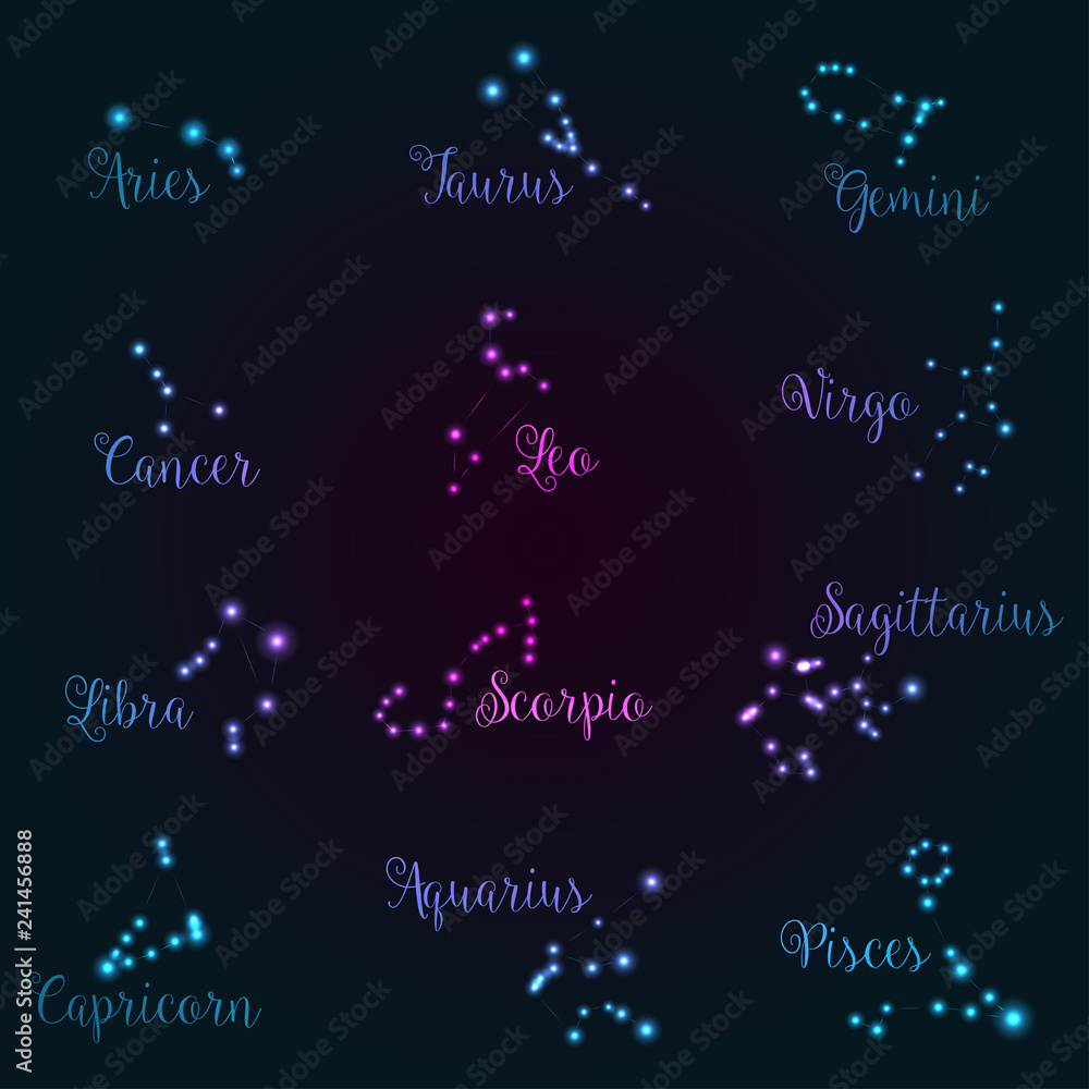 Glowing Horoscope Signs / Symbols - Vector EPS10 