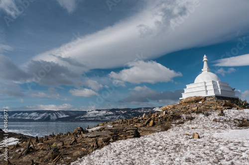 Buddhist stupa on an island in the Baikal lake