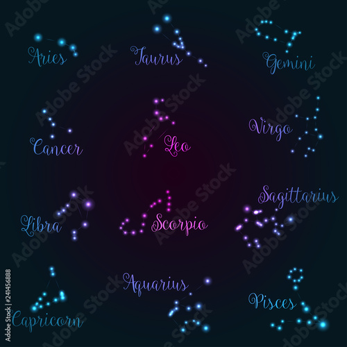 Glowing Horoscope Signs / Symbols - Vector EPS10 