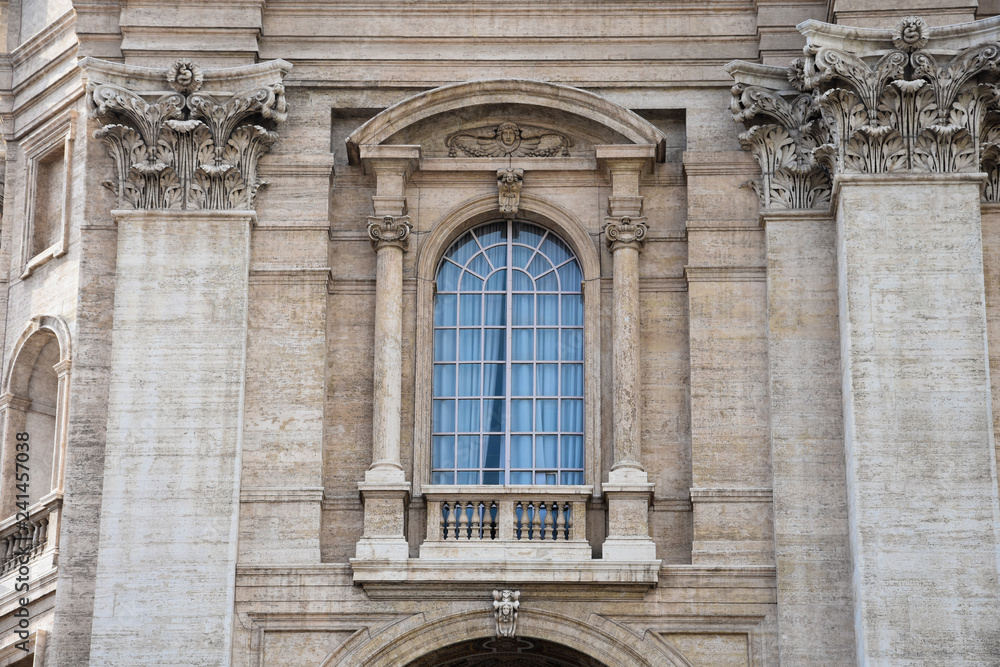 Window on St. Peter's Basilica. (Basilica di San Pietro) Vatican City