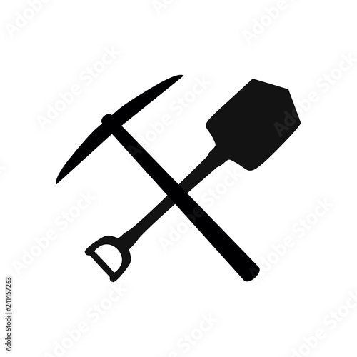 Crossed shovel and pickaxe icon.