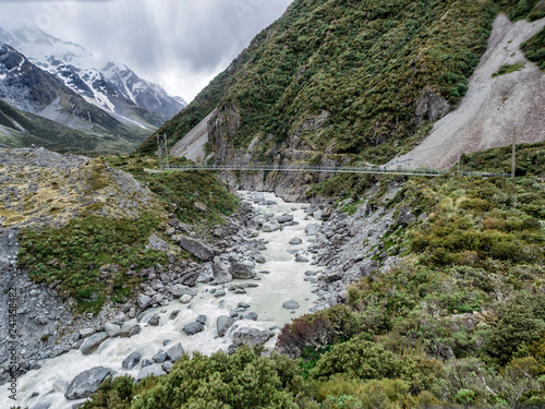 Suspension Bridge, Hooker Valley Track at Mount Cook, Aoraki, New Zealand, NZ