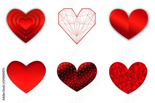 set di cuori belli rossi vettoriale per il giorno di San Valentino