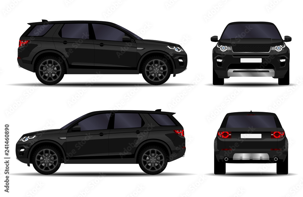 realistic SUV car. front view; side view; back view.