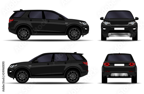 realistic SUV car. front view; side view; back view.