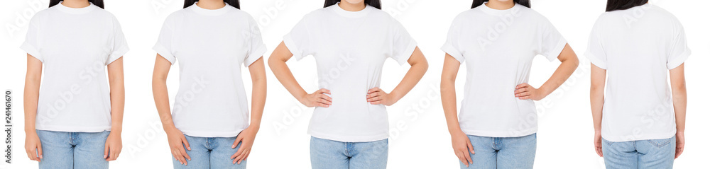 t shirt set, woman tshirt isolated,Many front-view T-shirts, girl in white shirt collage t shirt set, woman tshirt isolated,Many front-view T-shirts, girl in white shirt collage