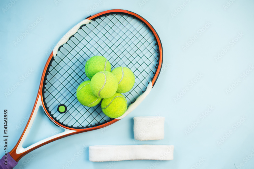 Closeup on ball on a tennis racket