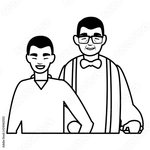 cute grandfather with son characters