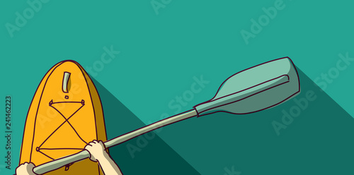 Hand rowing in kayak water sport flat top view