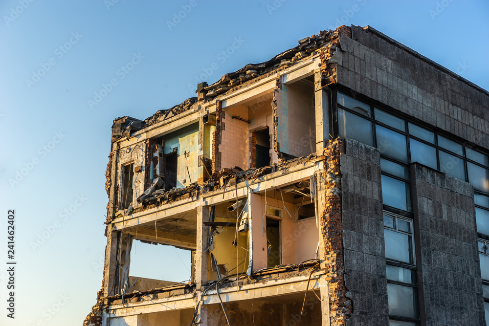 Old building. The building after the collapse. Cataclysms. Earthquake. Demolition of buildings.