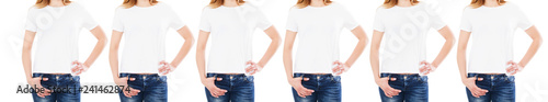 many variants of white woman in t-shirt isolated,cropped image