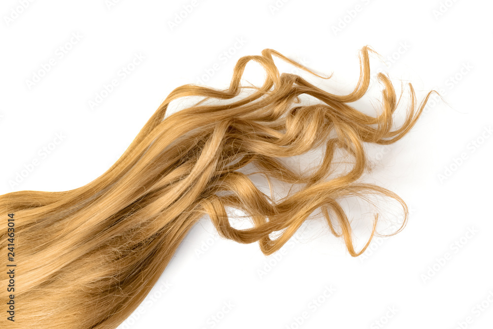 Natural wavy brown hair on white background